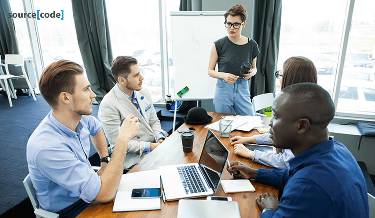 IT professionals conducting a performance review